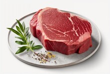 Raw Beef Steak With Rosemary On White Background Photo Wallpaper Generative AI 