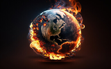 Wall Mural - planet earth on fire in outer space. generative ai