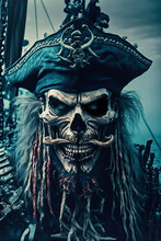 Portrait Of A Zombie Pirate With A Moustache On A Ship Generative AI