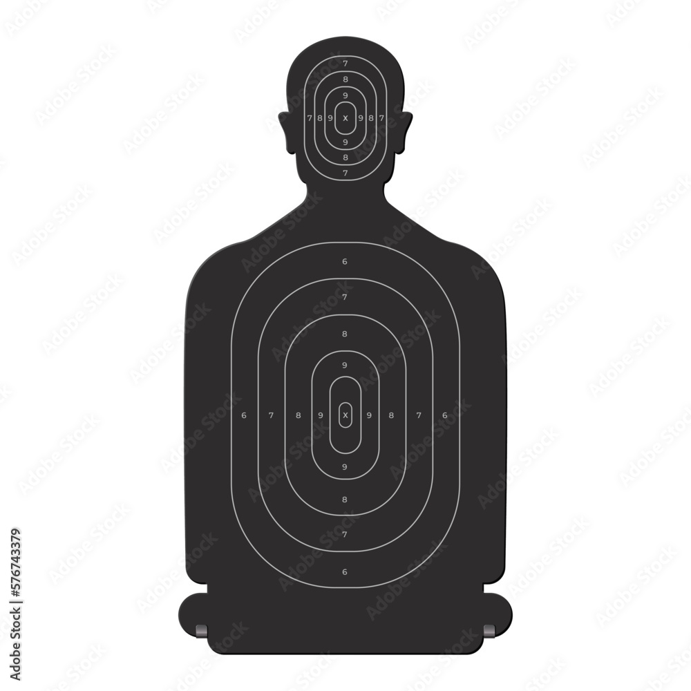 Human target. Man body silhouette. Police or army shooting range weapon aiming and fire accuracy training target, firearm shooting competition human torso and head silhouette with bullseye pattern
