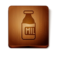 Sticker - Brown Closed glass bottle with milk icon isolated on white background. Wooden square button. Vector