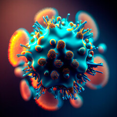 Wall Mural - cancer cell dividing and embryonic stem cells in the background. created with ai generation tools