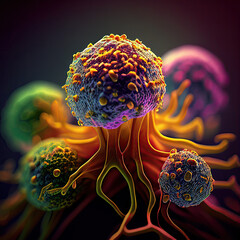 Wall Mural - cells attacking cancer cells. created with ai generation tools