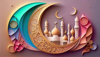 Artistic islamic ramadan kareem 3D illustration background. Generative AI.