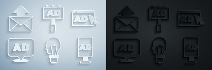 Poster - Set Light bulb with concept of idea, Advertising,  and Mail and e-mail icon. Vector