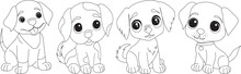Puppies Coloring Book For Kids Isolated Vector