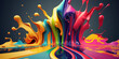 Abstract 3d background of multicolored paint. Splash of multicolored paint. Splatter of bright liquid. Digital Art. created with ai