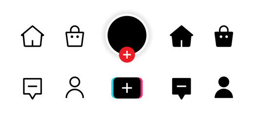 Poster - Mockup set collection icons, symbols, signs: home, shop, create, inbox, and profile. Social media Tiktok concept