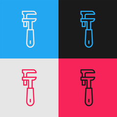 Poster - Pop art line Pipe adjustable wrench icon isolated on color background.  Vector