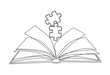 continuous one line drawing of puzzle and open book. Can used for logo, emblem, slide show and banner