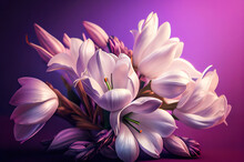 Background With Flowers,purple Crocus Flower,pink And White Flower