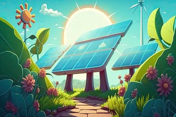 Poster - solar panels, a clean, renewable energy source, are a popular metaphor for the future. save the eart