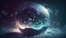Magic Snow Globe Planet Glacier In Winter, Background, Sealevel Rising, Created With Generative Ai Technology
