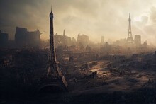 Apocalyptic View Of Destroyed Paris, Post Apocalypse After World War, Generative AI