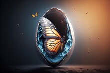 3D Illustration Of Butterfly Emerging From Its Cocoon. Generative AI Illustration