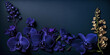 Wide Empty Navy Blue Background with Purple Orchids: Design Source for Wedding Invitations.