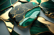 marble background of emerald green color with gold trim or gold threads, decorative background for elegance and luxury design created with Generative AI technology
