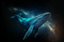 Beautiful Heavenly Whale At Universe Full Of Stars On Black Background. 
Digitally Generated AI Image