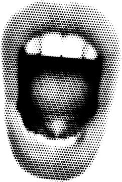 retro halftone collage elements for mixed media design. opened mouth in scream in halftone texture, 