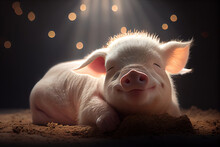 Closeup Of Sleeping Pig Facing The Camera. Generative Ai