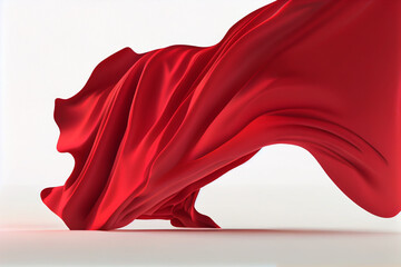 red abstract fabric in motion on white background. generative ai.