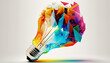 Light bulb, abstract multicolored shapes composition