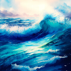 Aufkleber - watercolor ocean waves water, ai generation