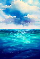 Aufkleber - watercolor ocean calm water surface, ai generation