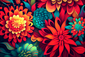 Aufkleber - fabulous bright flowers, colorful floral background, ai generation