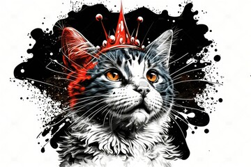 Poster - rebellious kitty dressed as a monarch sticks its tongue out in a photo of itself. generative ai
