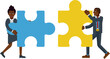 Two business people fitting jigsaw puzzle pieces together conceptual illustration