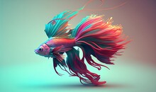  A Colorful Fish With A Long Tail And A Long Tail Is Swimming In A Blue, Pink, And Green Water With A Light Blue Background.  Generative Ai