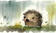  a watercolor painting of a hedgehog in a field of grass and flowers, with the background of a watercolor painting of grass and flowers.  generative ai