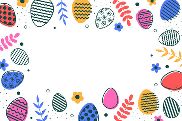 Wall Mural - Easter eggs and flowers on transparent background. Modern cartoon style for card, poster and banner. PNG illustration