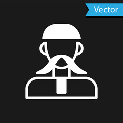 Poster - White Ukrainian cossack icon isolated on black background. Vector