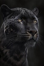 Portrait Of A Beautiful Black Panther On A Dark Background. Generative AI