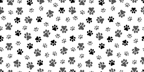Aufkleber - Dog, cat footprint seamless pattern. Pet animal footprint stamp background. Puppy doodle abstract wallpaper. Vector illustration
