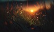  the sun is setting over the water and some tall grass in the foreground, with the sun in the distance behind the grass and the water in the foreground.  generative ai