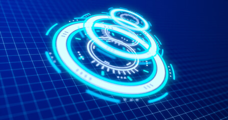 Poster - Abstract round blue ring of lines HUD elements circles energy futuristic scientific hi-tech digital abstract HUD background