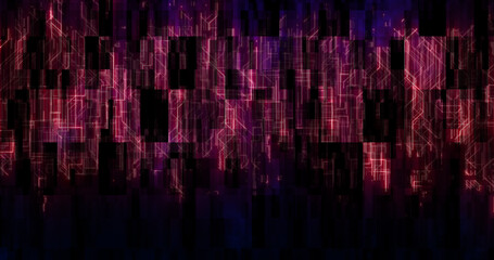 Poster - Abstract glowing energy futuristic blue and purple hi-tech abstract background made of lines and computer stripes with square tiles