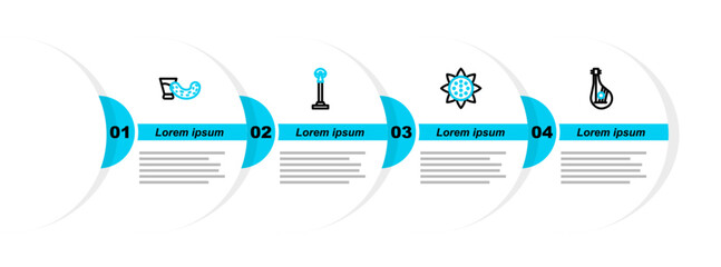 Sticker - Set line Bandura, Sunflower, Monument of Independence and Glass with vodka icon. Vector