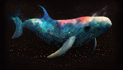 Wall Mural - space whale in space. godlike creature, cosmic, awe inspiring, dreamy digital illustration. generati
