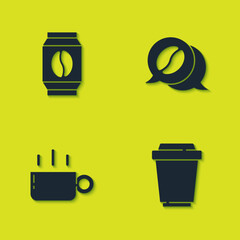 Canvas Print - Set Bag of coffee beans, Coffee cup to go, and and conversation icon. Vector