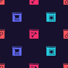 Poster - Set Search engine, Online shopping on screen, Browser setting and window on seamless pattern. Vector