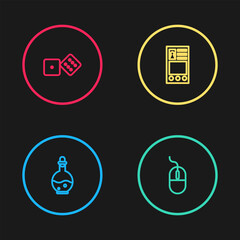 Poster - Set line Bottle with magic elixir, Computer mouse, Create account screen and Game dice icon. Vector
