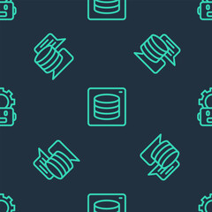 Poster - Set line Server, Data, and Robot setting on seamless pattern. Vector