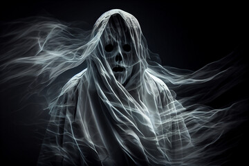 Poster - Scary ghost on dark background. 
