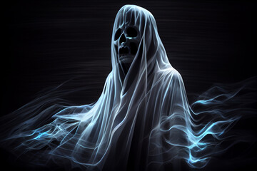 Poster - Scary ghost on dark background. 
