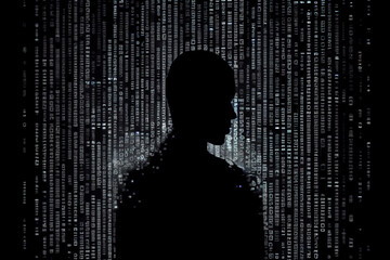 Leinwandbilder - silhouette person   Digital binary data on computer screen