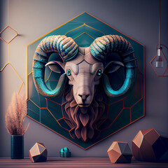 Poster - Beautiful abstract Aries magical zodiac sign, astrology, concept, contemporary colors and mood social background.  